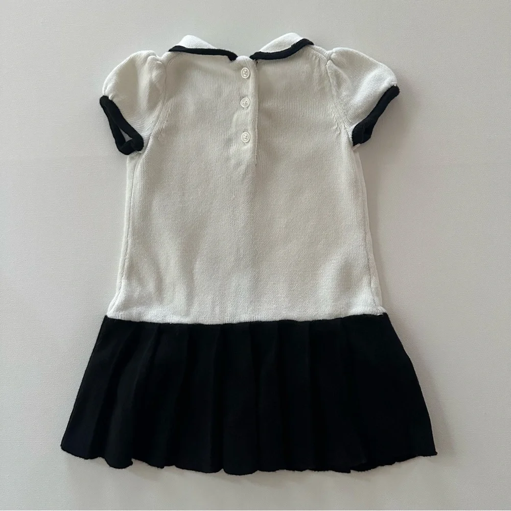 Janie and Jack 12-18 Months Baby Girl  Knit Dress White Black Pleated Collared - Picture 3 of 3
